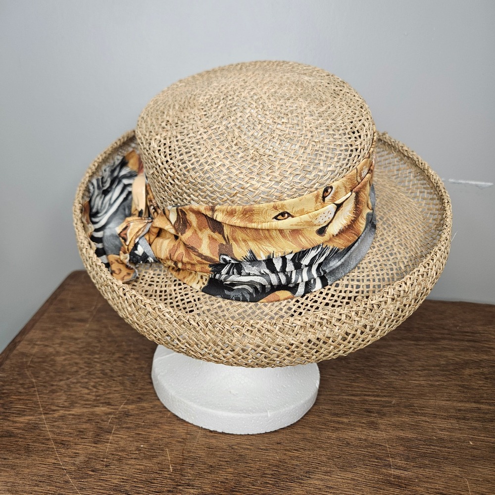 Cappelli Straworld Safari Animal Print Straw Sun Hat Lion Charm Miami Florida - Picture 4 of 8